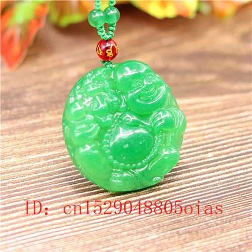 Подвеска из натурального зеленого изумруда нефрита бусы Maitreya ожерелье