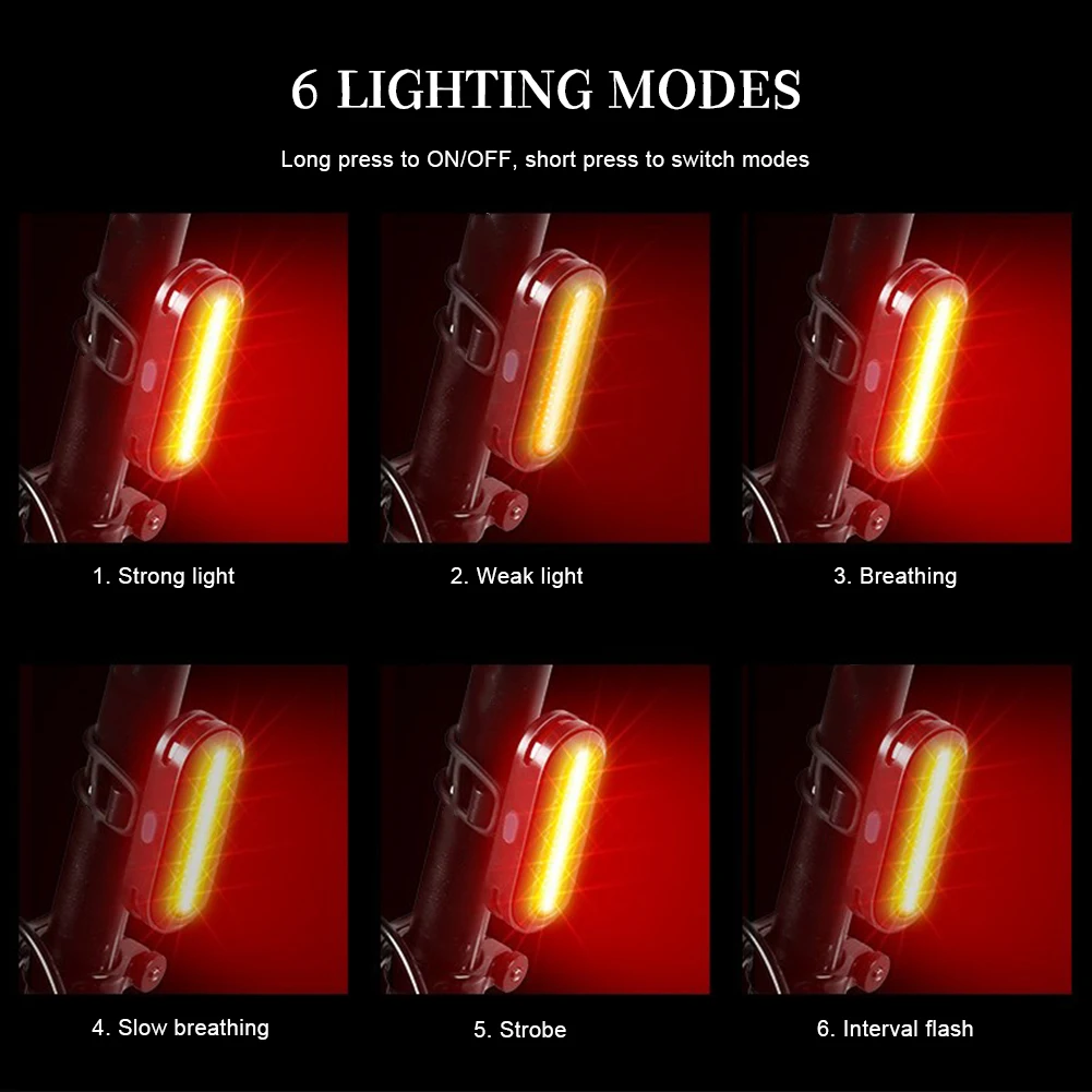 

Bicycle Taillight USB Rechargeable LED Tail Light 6 Mode Waterproof Ultra Bright Warning Light Easy to Install Bike Accessories