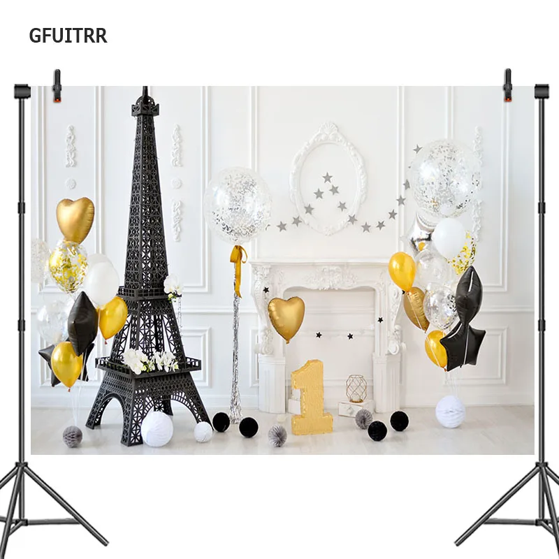 Фон для фотосъемки GFUITRR с изображением Эйфелевой башни и баллоона фон детей на 1-й