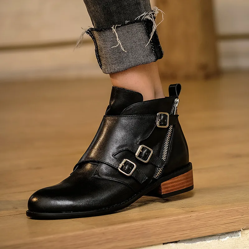YMECHIC/байкерские кожаные ботильоны Новинка осенне-зимние ботинки с пряжкой в