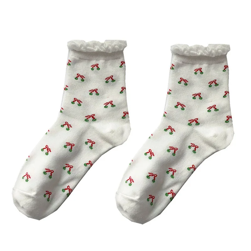

Strawberry Lolita Socks White Flowers Sweet Socks Bubble Mouth skateboard Tube Socks Princess Harajuku Cross Cute Sweat Socks