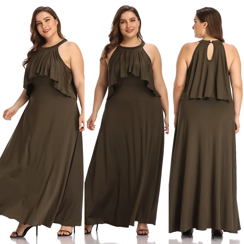 085 больших Размеры Женский длинное платье до лодыжки без рукавов свободная