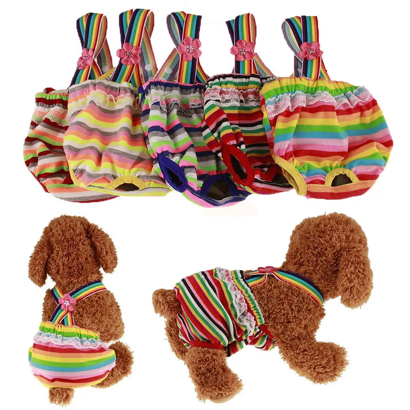 

Colorful Striped Sanitary Dog Diapers Cotton Tighten Strap Briefs Diaper Physiological Pants Puppy Beauty Dogs Supplies