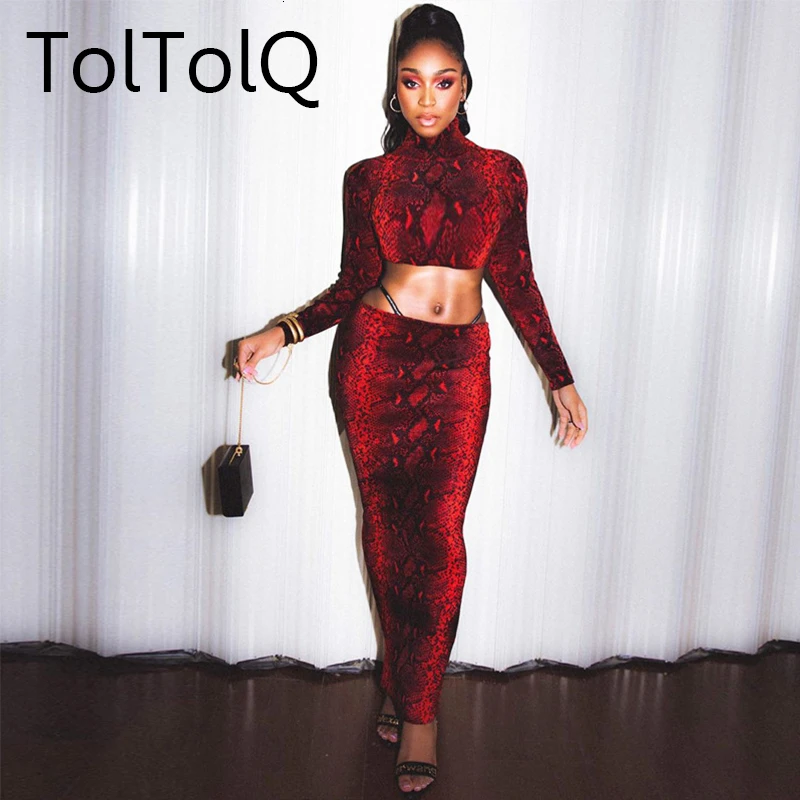 Осень 2019 комплект из двух предметов топ и юбка с длинным рукавом короткий Красный