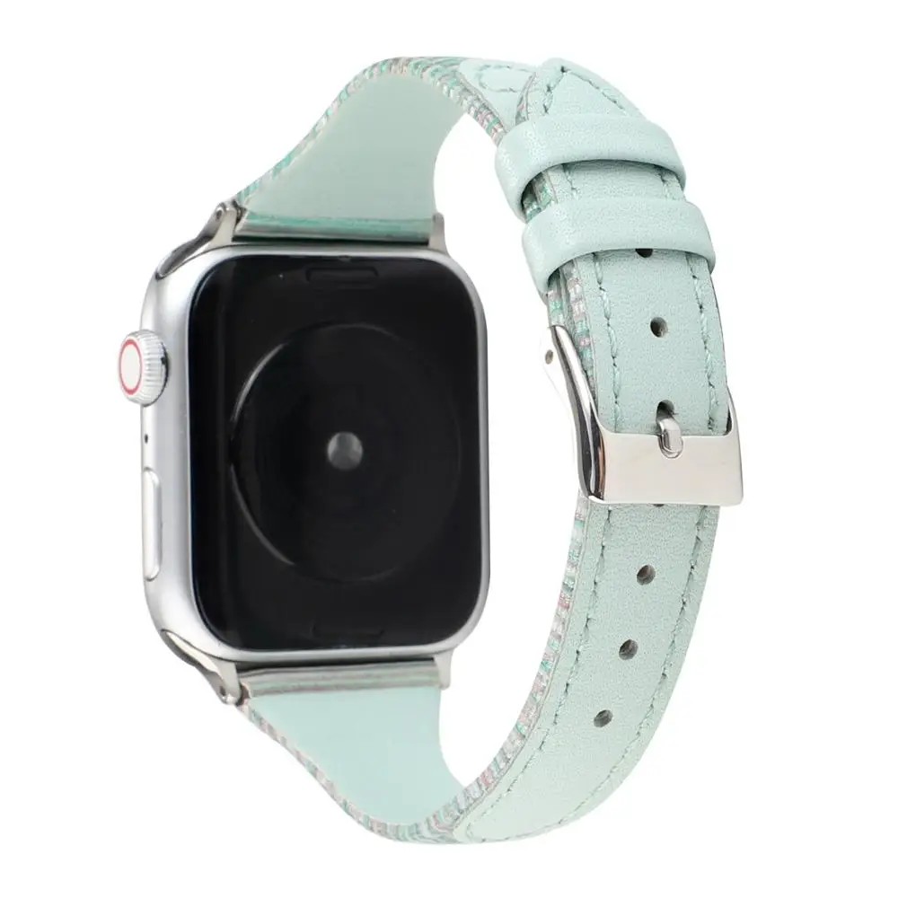 T стиль полосатая повязка для Apple Watch 38 мм 42 40 44 кожаный ремешок браслет iWatch Группа