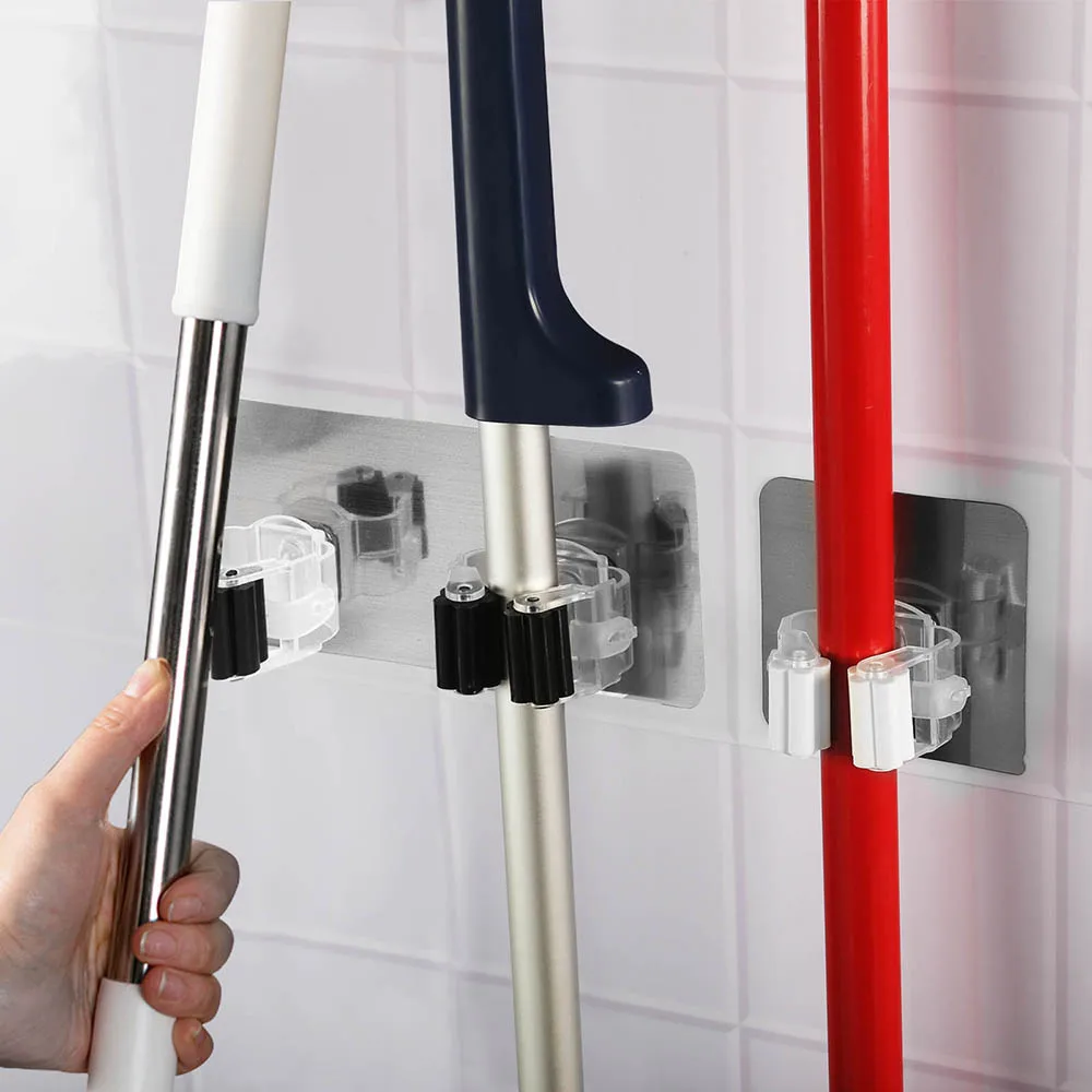 

Single/Dual Racks Wall Mounted Mop Handle Bar Holder Rack Brush Broom Organizer Hanger Hooks Waterproof Kitchen Bathroom