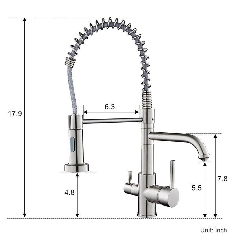 

ROVATE 3 in 1 Kitchen Sink Faucet with Purified Faucet, Pull Down Spring Kitchen Faucet , Drinking Water Faucet (Brushed Nickel)