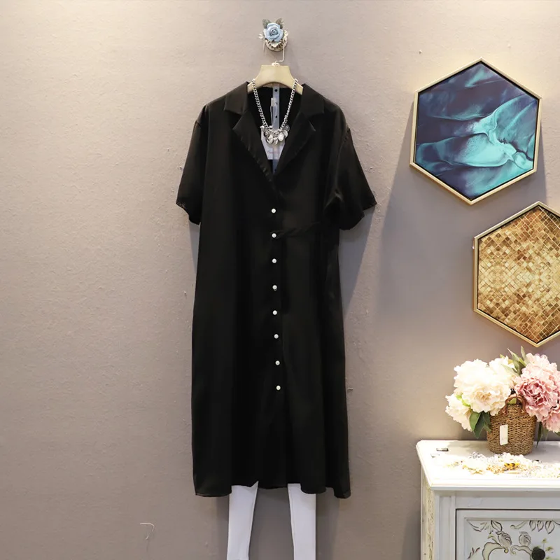 Женское однобортное платье с отложным воротником [EWQ] офисное большого размера