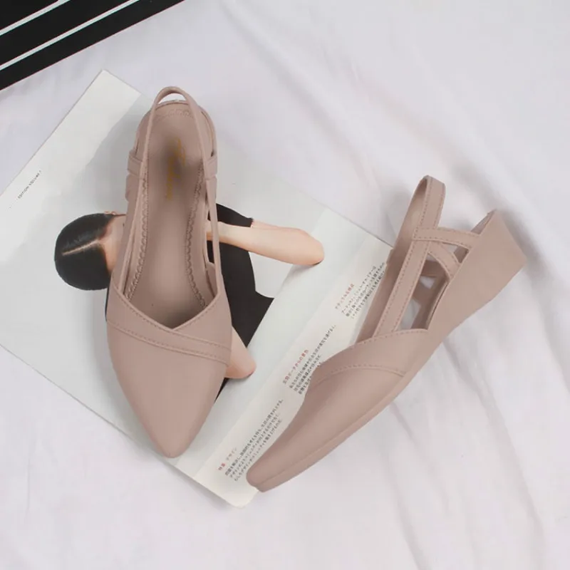 Summer Fashion Casual Women's Shoes, Pointed Toe Cool Versatile Comfortable Wear-resistant Flat-bottomed Solid Women's Sandals