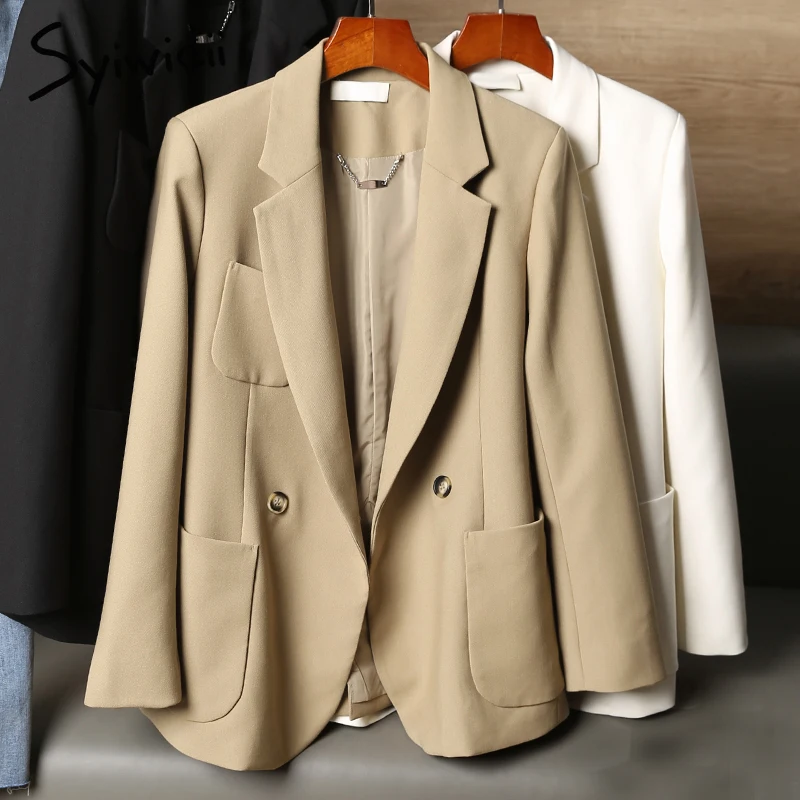Syiwidii костюм Блейзер для женщин 2021 Осень Зима Новая офисная Дамская Черная куртка