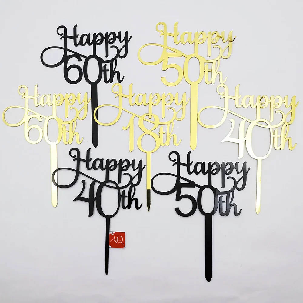 

1pc Happy18/21/30/40/50/60/70/80 Birthday Acrylic Cake Topper Decor Party Supplies Decor For Wedding Anniversary Supplies Number