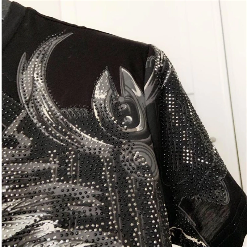 

2021 Summer High Quality Men's Cotton T-Shirt Hot Drilling Skull European And American Printing Fashion Slim Short Sleeves