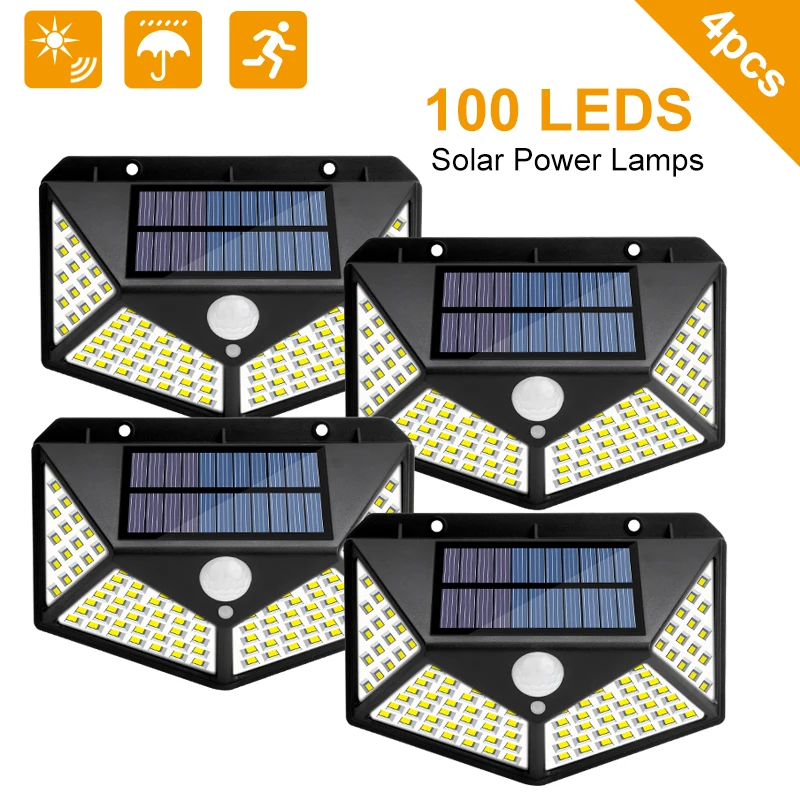 100 LED Solar Light Outdoor Solar Lamp PIR Motion Sensor Wall Light...