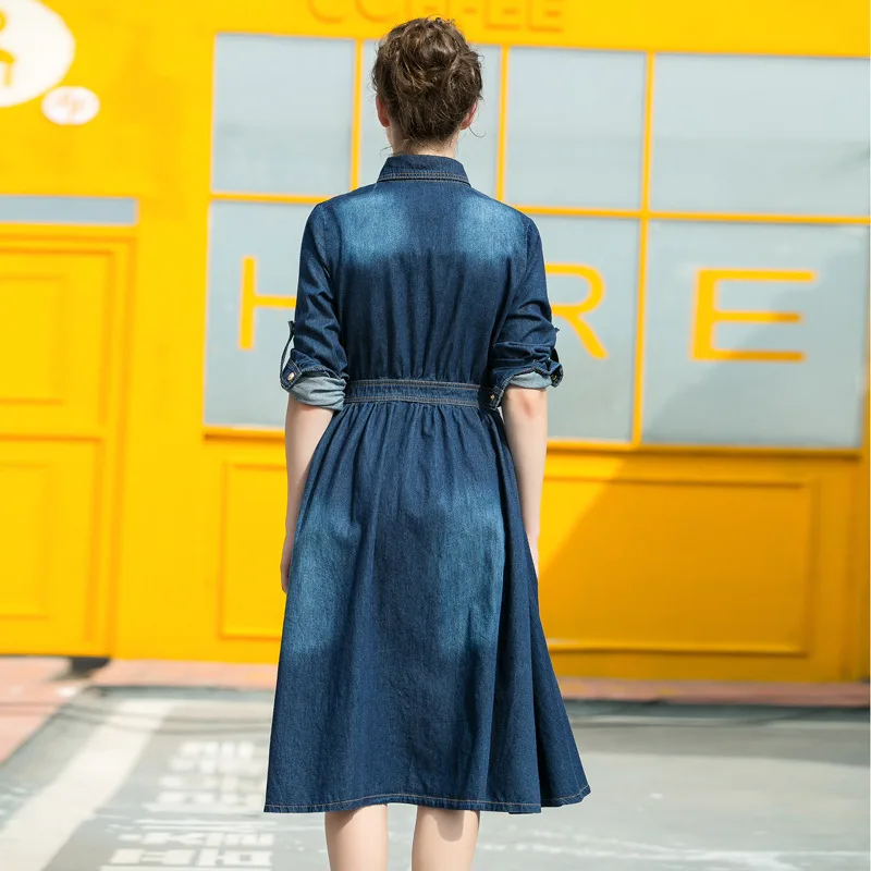 Весеннее женское повседневное джинсовое платье с длинным рукавом|Женские