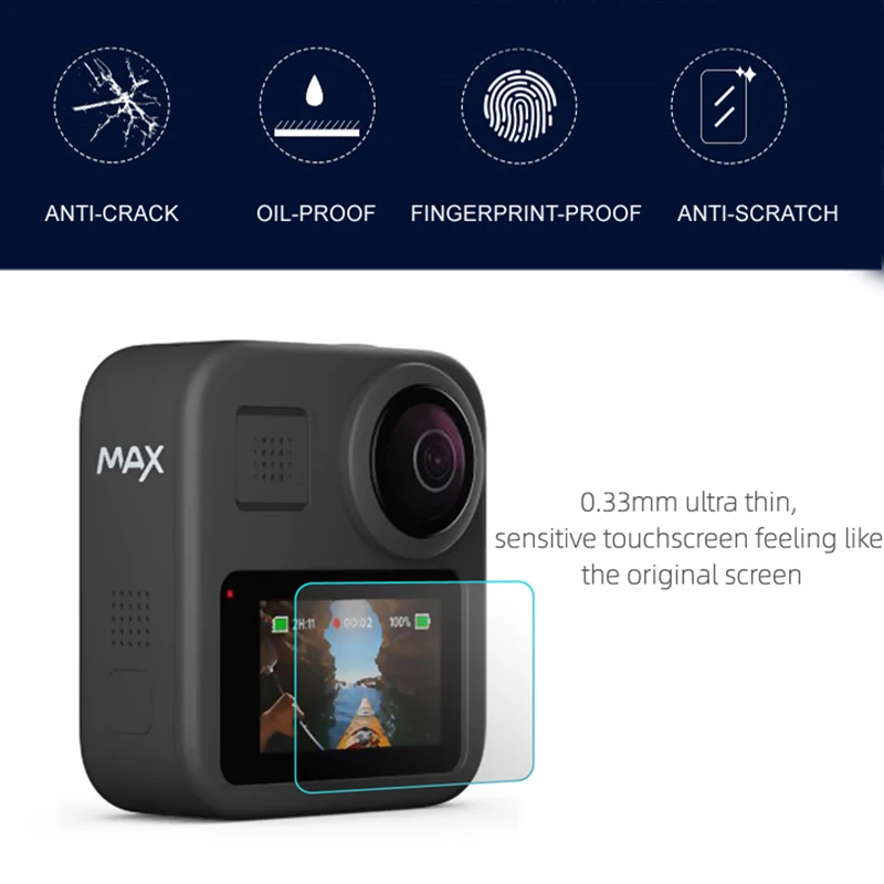 Упаковка 2 шт + закаленная пленка для GoPro Max стеклянная Защитная крышка экрана