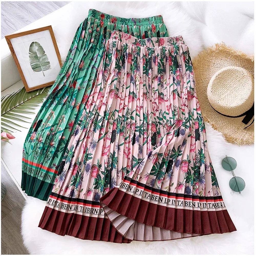 Длинная юбка миди с цветочным принтом женская летняя WF0028 Женская винтажная