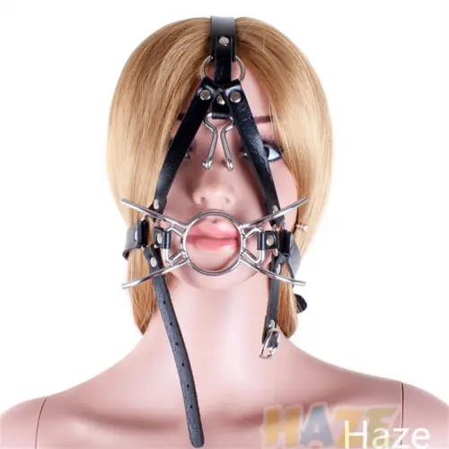 

Open Mouth Gag Harness Metal Ring Restraint Nose Hook Slave Bondage Adult