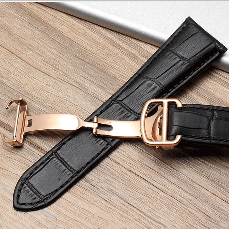Watch Band For Cartier TANk SOLO RONDE DE Genuine Leather Watch Chain Folding Buckle Watch Strap Accessories Watch Bracelet Belt