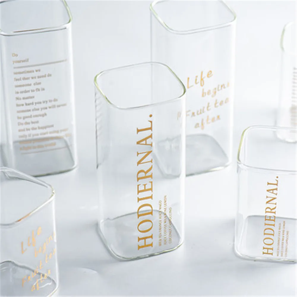 

Creative Heat-resistant Square Glass Cup Home Breakfast Milk Coffee Square Cup Drink Juice Cup 1PCS