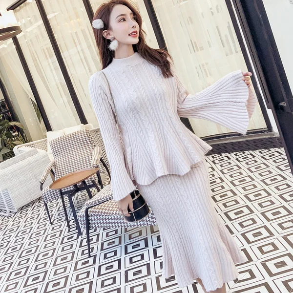 2019 новый вязаный свитер с длинным рукавом спортивный костюм костюмы юбкой Для