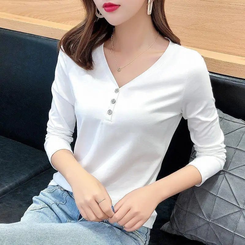

Low Price Chunqiu Long Sleeve T-Shirts New Style Korean Fashion Solid Color Women'S Clothing Fashion Women'S T-Shirts