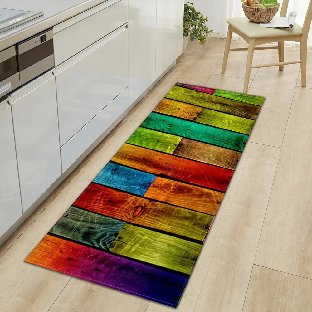 

Wood Grain Kitchen Carpet Entrance Doormat Bedroom Hallway Floor Mat 3D Cobblestone Long Rug Absorption Anti-slip Bathroom Water