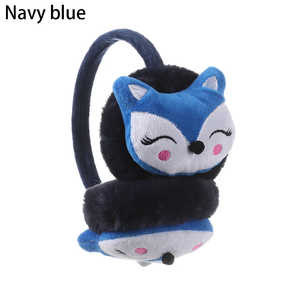 Fox-navy blue Зимние наушники для ушей, теплые милые Детские утепленные плюшевые наушники с единорогом, новинка, высокое качество, покрытие для ушей, теплые аксессуары, подарки для детей - Цвет: Fox-navy blue