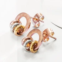 luxury brand rose gold color roman numerals stainless steel stud earrings for women girls best jewelry gift bjioux