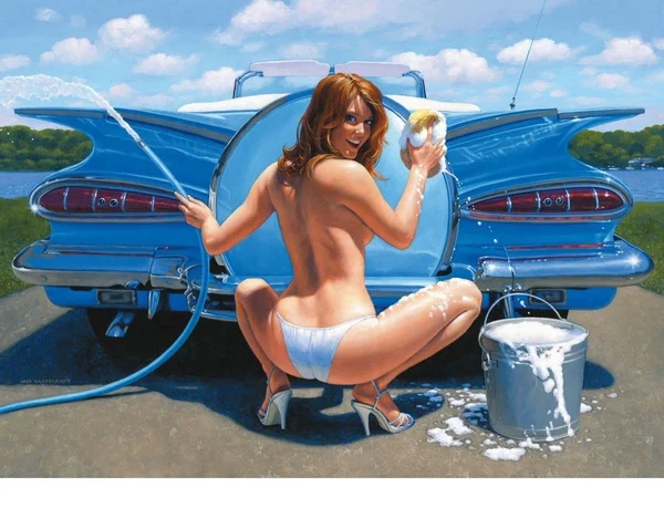 

Tin Sign Car Wash Blue Beauty Pinup Babe Deco Garage Wall Decor