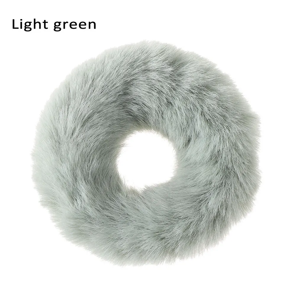 light green Новинка года. Женские зимние плюшевые резинки из искусственного кроличьего меха. Эластичные резинки для волос. Модные аксессуары для волос - Цвет: light green