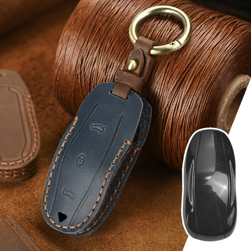

Handmade Leather Car Key Case Cover Key Shell Protector Bag for Tesla Model S Model 3 Model X Car Styling Accessories