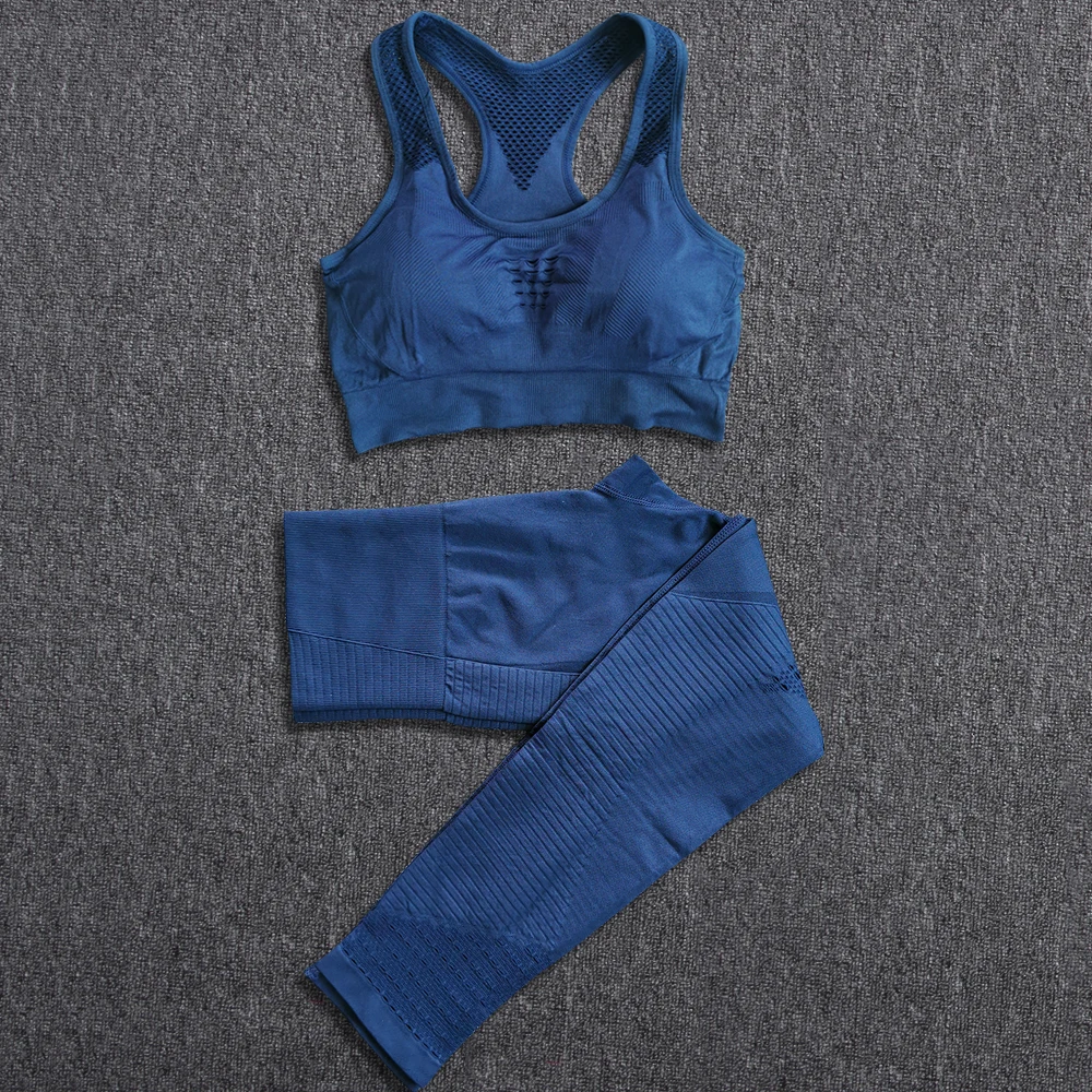 

Комплект из 2 предметов для женщин, бесшовный костюм для йоги, спортивные рубашки, укороченный топ, леггинсы, спортивный комплект, спортивна...