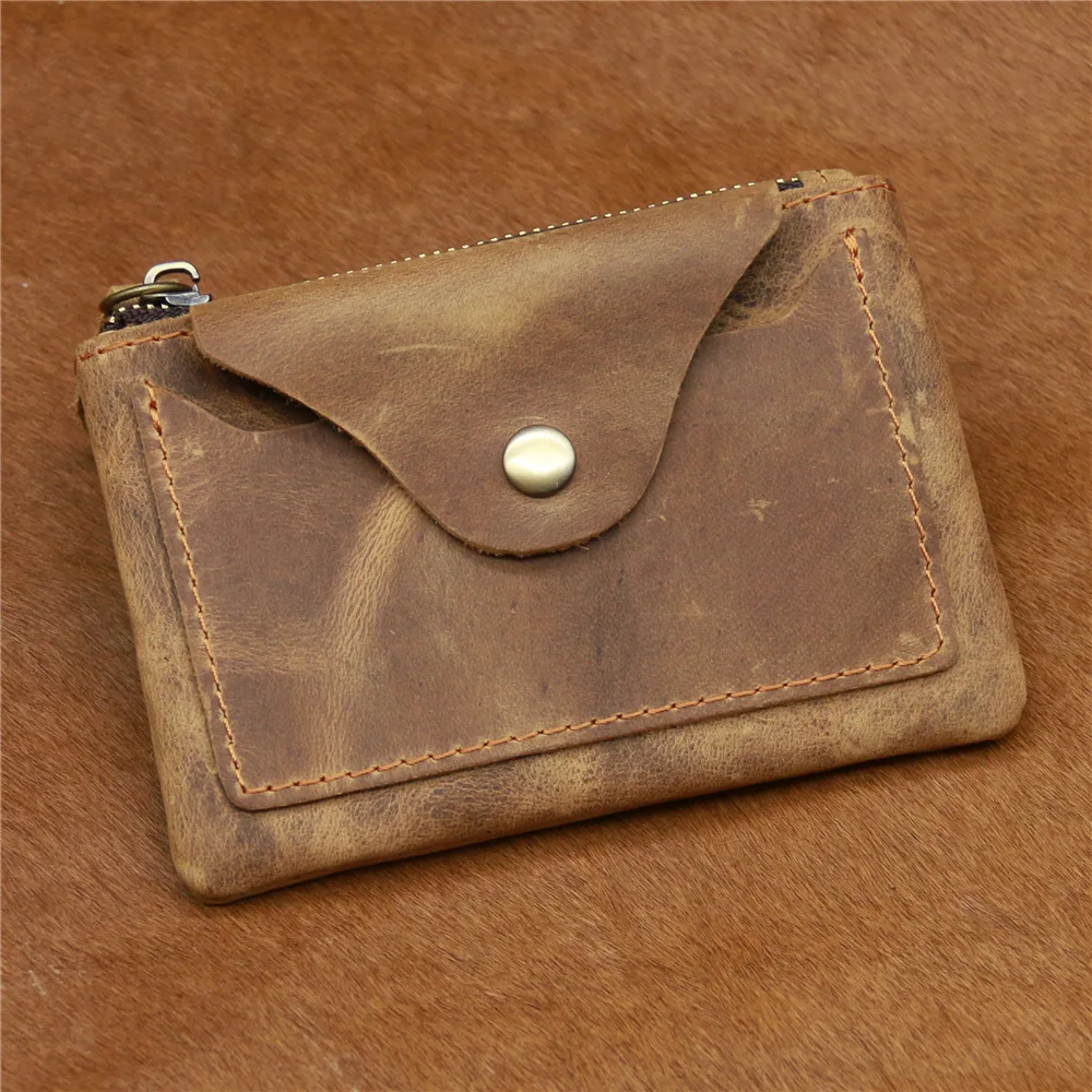 

Vintage Crazy Horse Genuine Leather Wallet for Credit Cards and Coins Hasp Zipper Card Wallet Holder