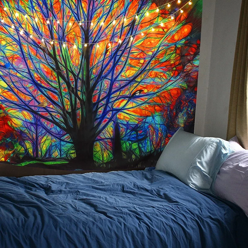 

Psychedelic Fantasy Tree Tapestry Wall Hanging Hippie Wall Tapestry Dorm Decor Colorful Wall Carpets Trippy Tapestry Bedspread