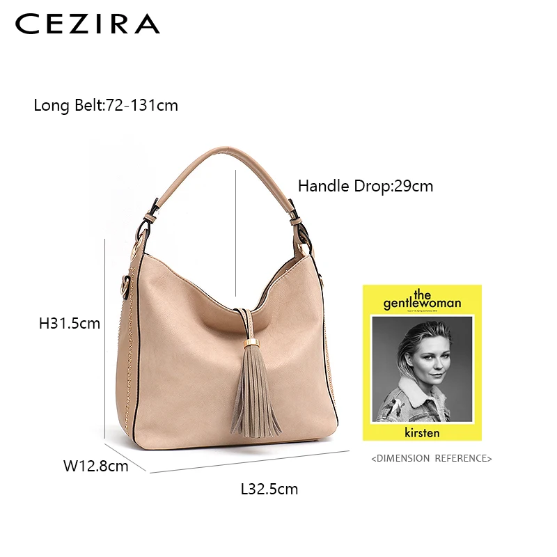 CEZIRA, сумки-Хобо с кисточками, повседневные, повседневные, для женщин, для работы, сумка из искусственной кожи, на одно плечо, сумки для девушек, высокое качество, для женщин