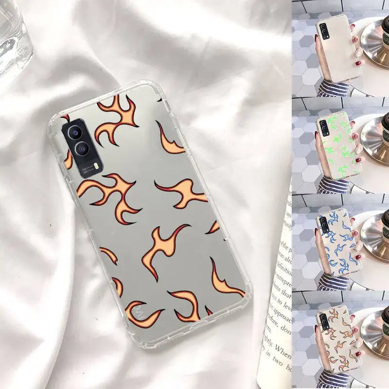 

Blue Flame Fire Phone Case Transparent For VIVO X 60 50 30 27 23 21 20 9 pro plus S i + Soft TPU Clear Mobile bags