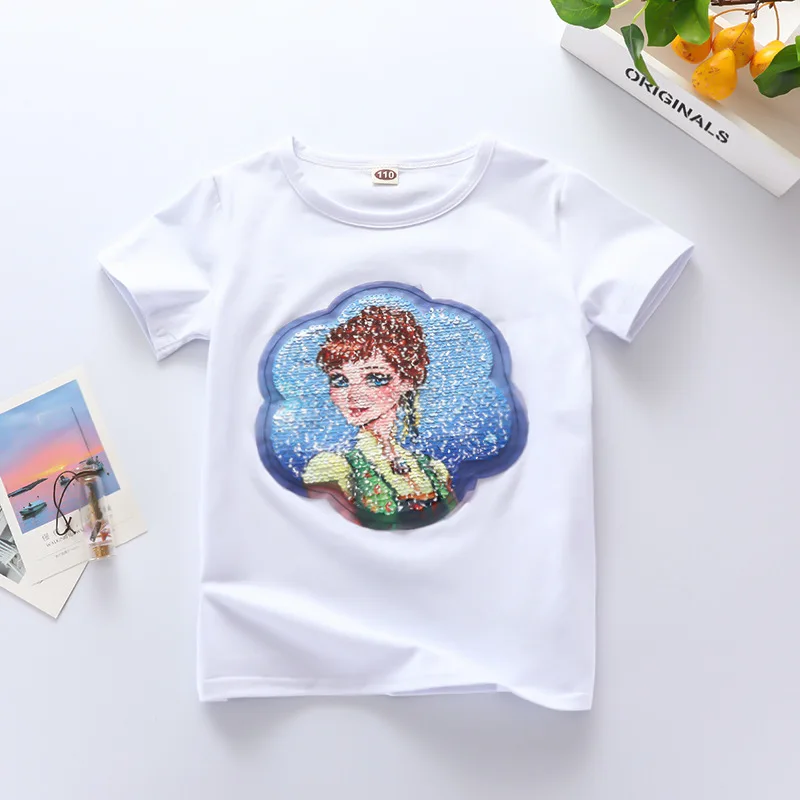 Футболка с блестками для маленьких девочек летняя детская футболка 2020 г. одежда