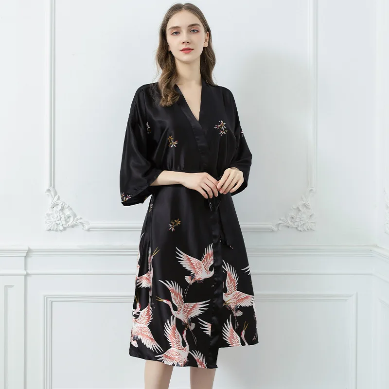 Men Print Silk Rayon Robe Summer Casual Wedding Best Man Relax Fit Sleepwear V Neck Kimono Yukata Luxury Bath Gown Plus Size