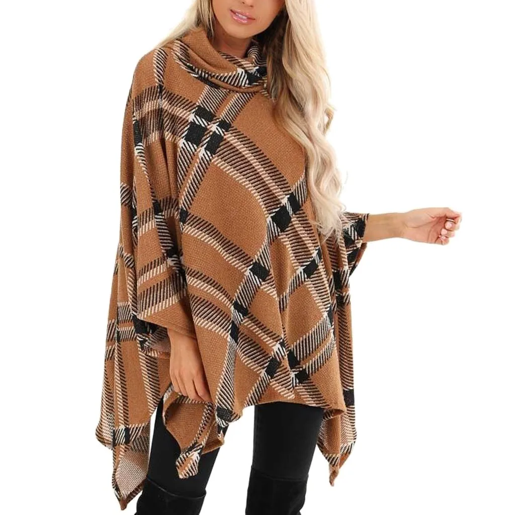 Женский плащ с высоким воротником Классическая клетчатая накидка модная женская