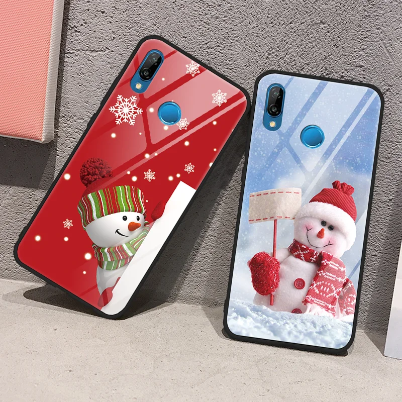 Счастливый Новогодний подарок для пар чехол из закаленного стекла для huawei Honor 20 9X 7A Pro Note 10 View 20 10 9 10 Lite 8X Play Y9 Capa