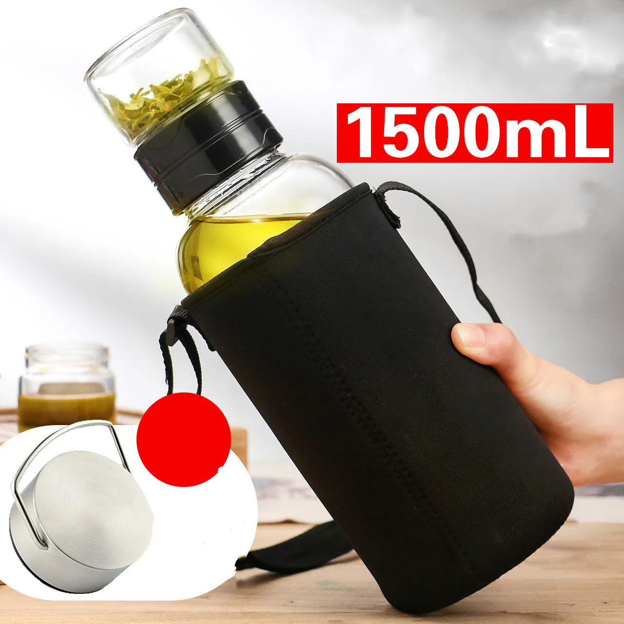 1500 мл большая емкость портативная стеклянная чашка для воды на открытом воздухе