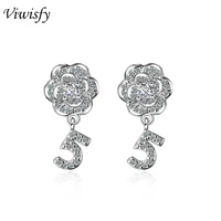 viwisfy real 925 sterling silver earring jewelry wedding crystal charming number 5 rose flower stud earrings for women vw21093