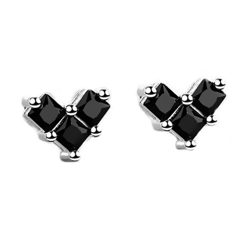 

2020 Summer Earrings With Black Cubic Zirconias Heart Shape Mini Small Statement Stud Earrings Women Girls