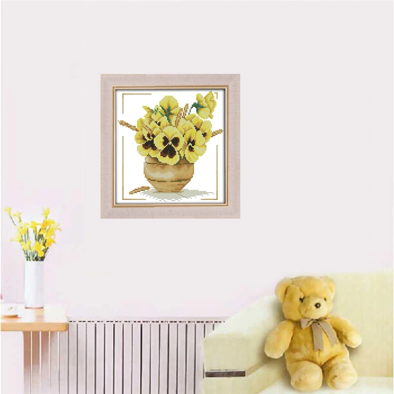 Joy Sunday маленький горшок желтый цветок Счетный крест DMC экологический вышивка