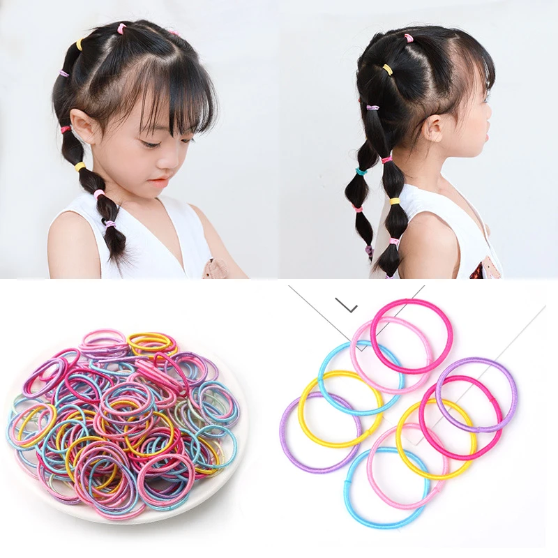 

100pcs/lot 3CM Hair Accessories Girls Rubber Bands Scrunchy Elastic Hair Bands Kids Baby Headband Decorations Ties Gum For Hair