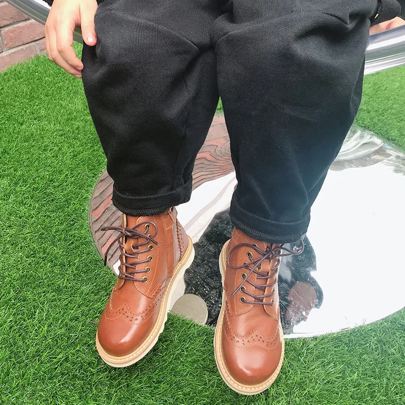 Dolakids High-end customized children's Martin boots vintage handmade cowhide leather girl short boy single | Мать и ребенок