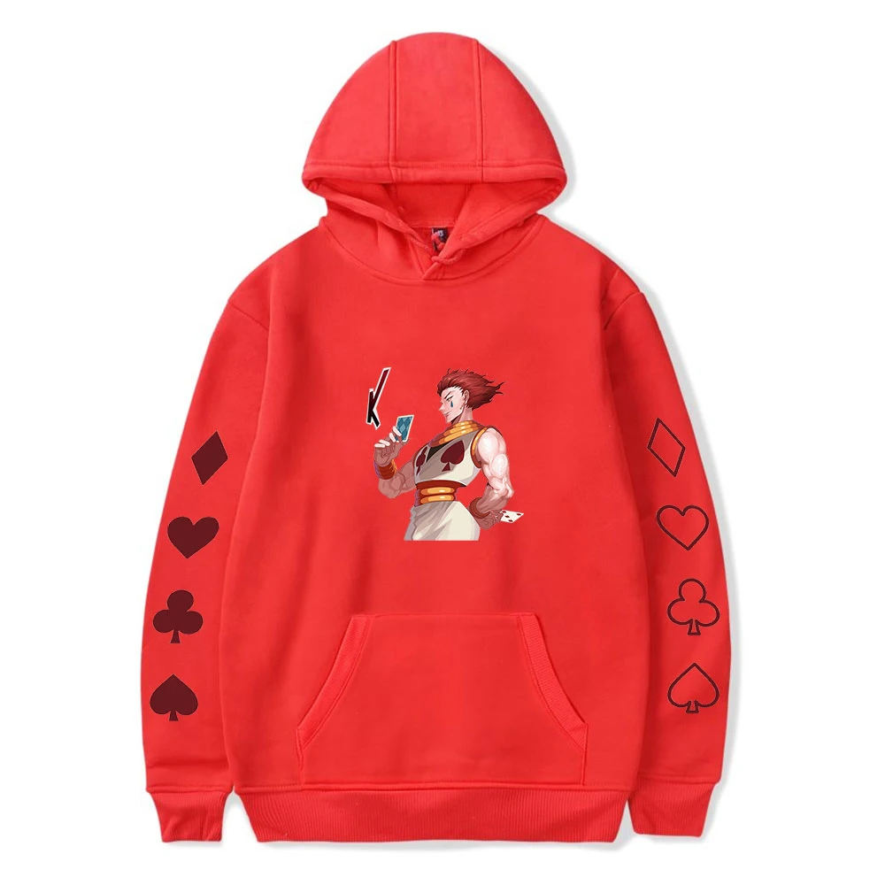 

Толстовка hisoka с капюшоном для мужчин и женщин, Модный свитшот в стиле хип-хоп, худи с принтом на осень, повседневные красные пуловеры для мал...