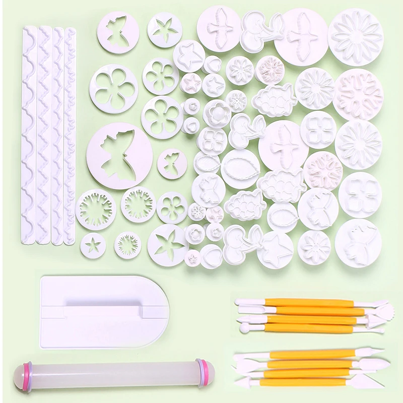

68pcs/set Fondant Cake Decor Set Biscuit Cake Decor Cookie Dessert Food Grade Plastic Mold Baking Kitchen Tool Accessories