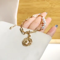 fashion jewelry geometric charm bracelet 2021 new design simulated pearl chain bracelet for women party gifts