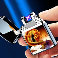 creative double arc metal windproof usb rechargeable lighter personalized portable cigarette lighter men%e2%80%99s gift